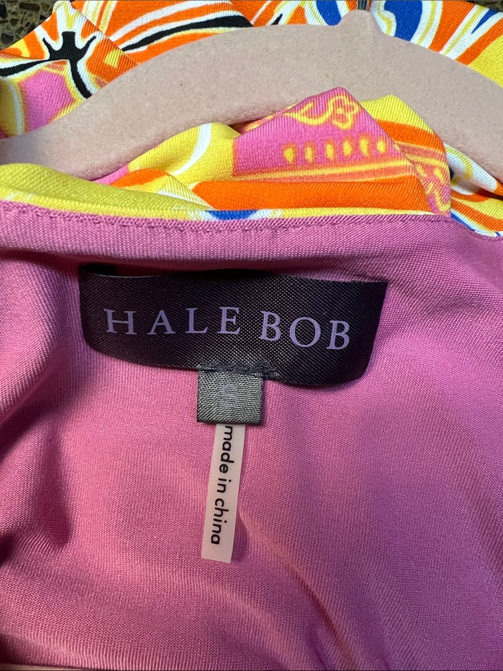Hale Bob Orange Pink Yellow Patterned front crossover Dress. Small. EUC. - Picture 6 of 7